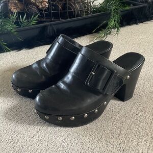 Kork-Ease Women's Black Leather Clogs